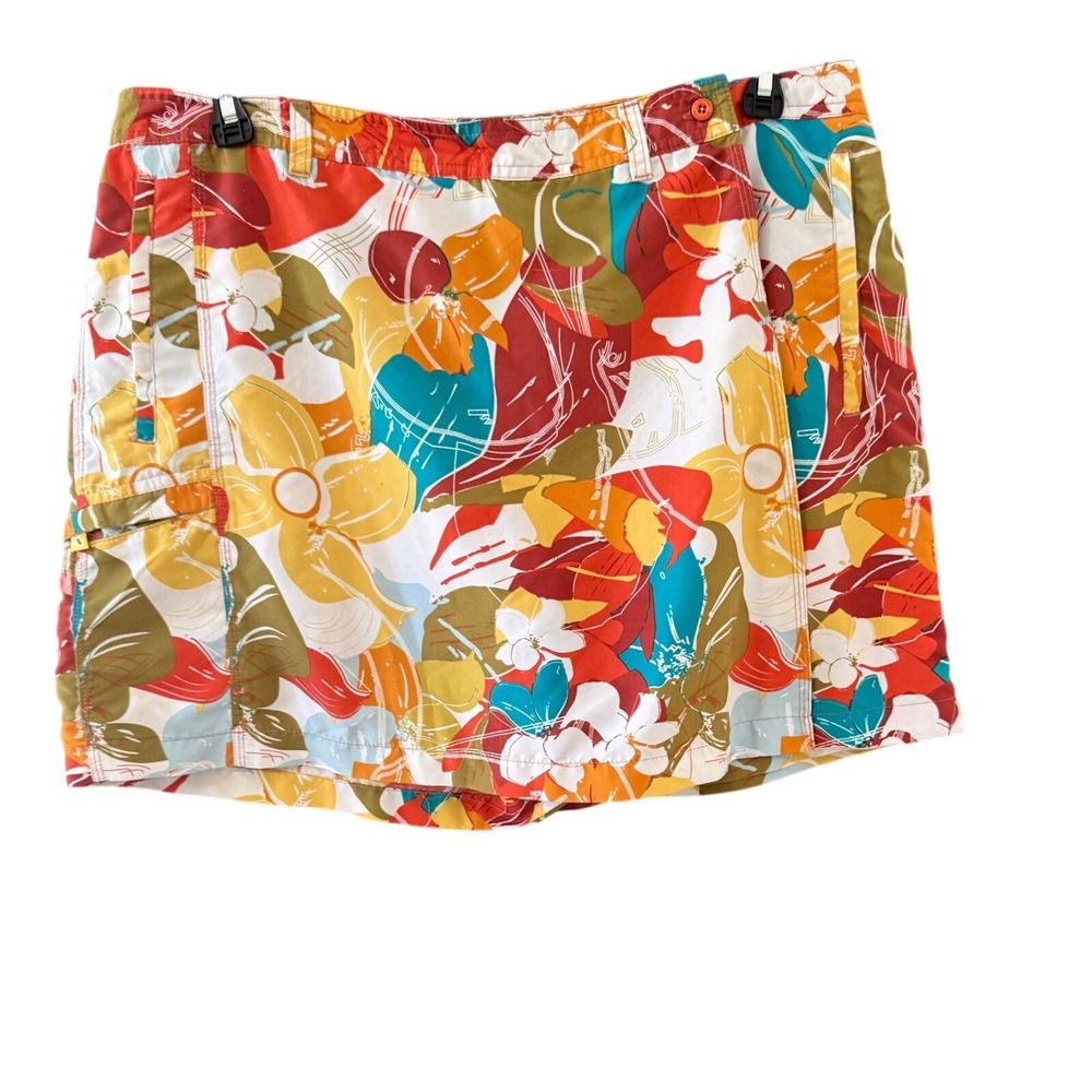 Aventura Clothing Sportif Womens Floral Skort‎ Size 14 Tropical Orange Teal Mini